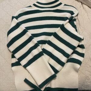 Elegant Striped Green and White Turtleneck Sweater